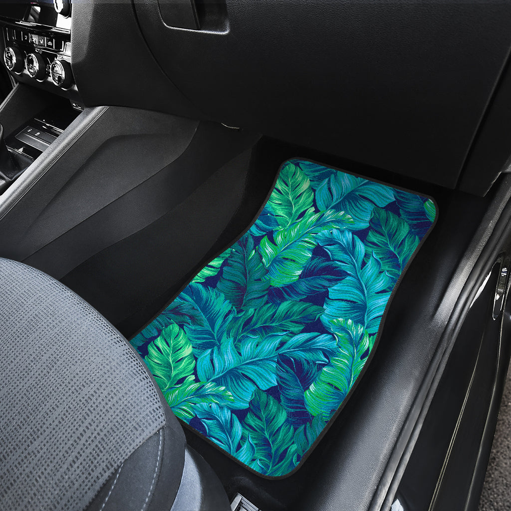 Turquoise Tropical Leaf Pattern Print Front And Back Car Floor Mats/ Front Car Mat