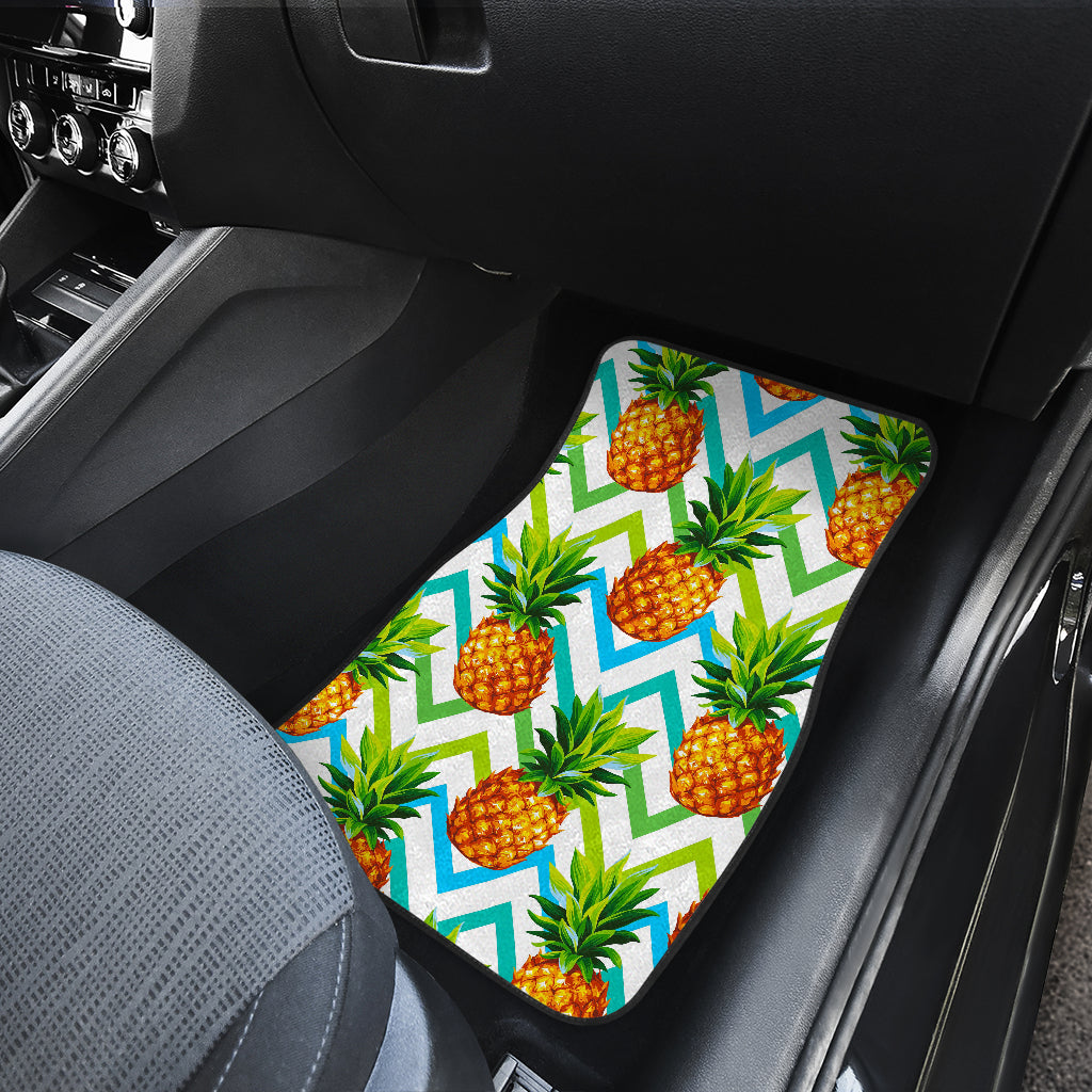 Teal Zig Zag Pineapple Pattern Print Front And Back Car Floor Mats/ Front Car Mat