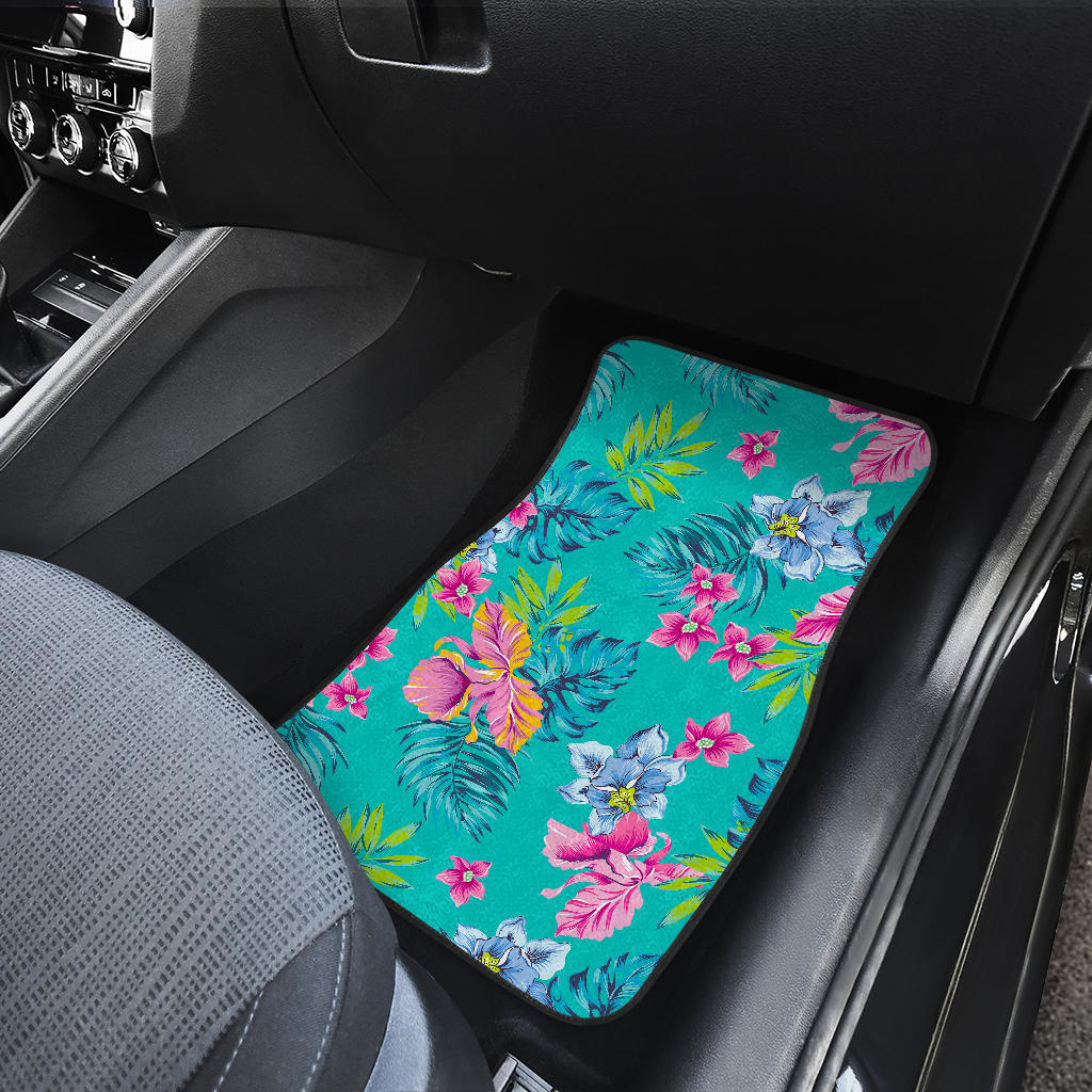 Teal Aloha Tropical Pattern Print Front And Back Car Floor Mats/ Front Car Mat