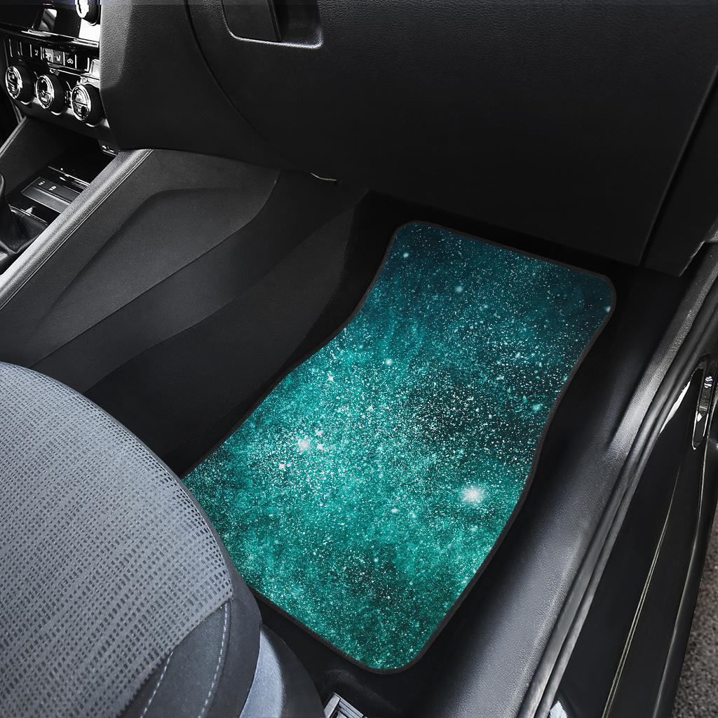 Teal Stardust Galaxy Space Print Front And Back Car Floor Mats/ Front Car Mat