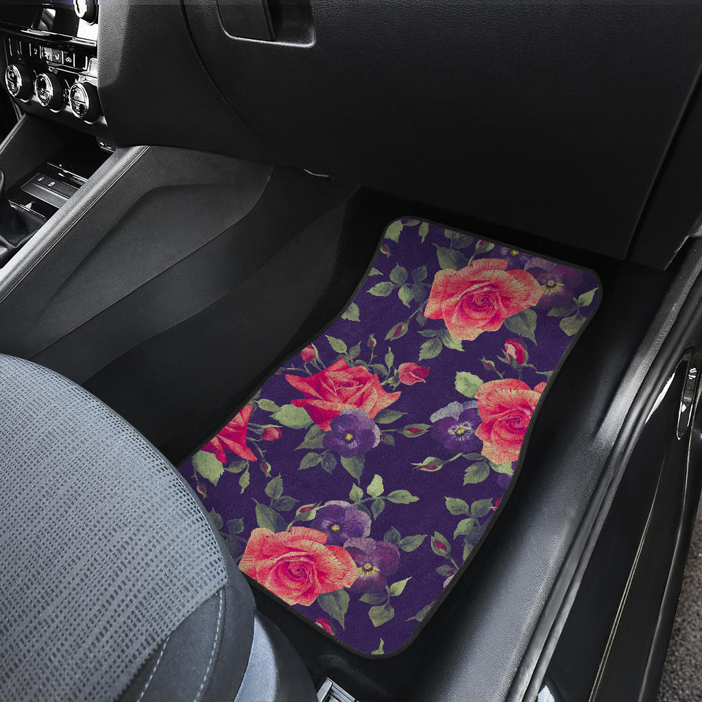 Rose Pansy Floral Flower Pattern Print Front And Back Car Floor Mats/ Front Car Mat