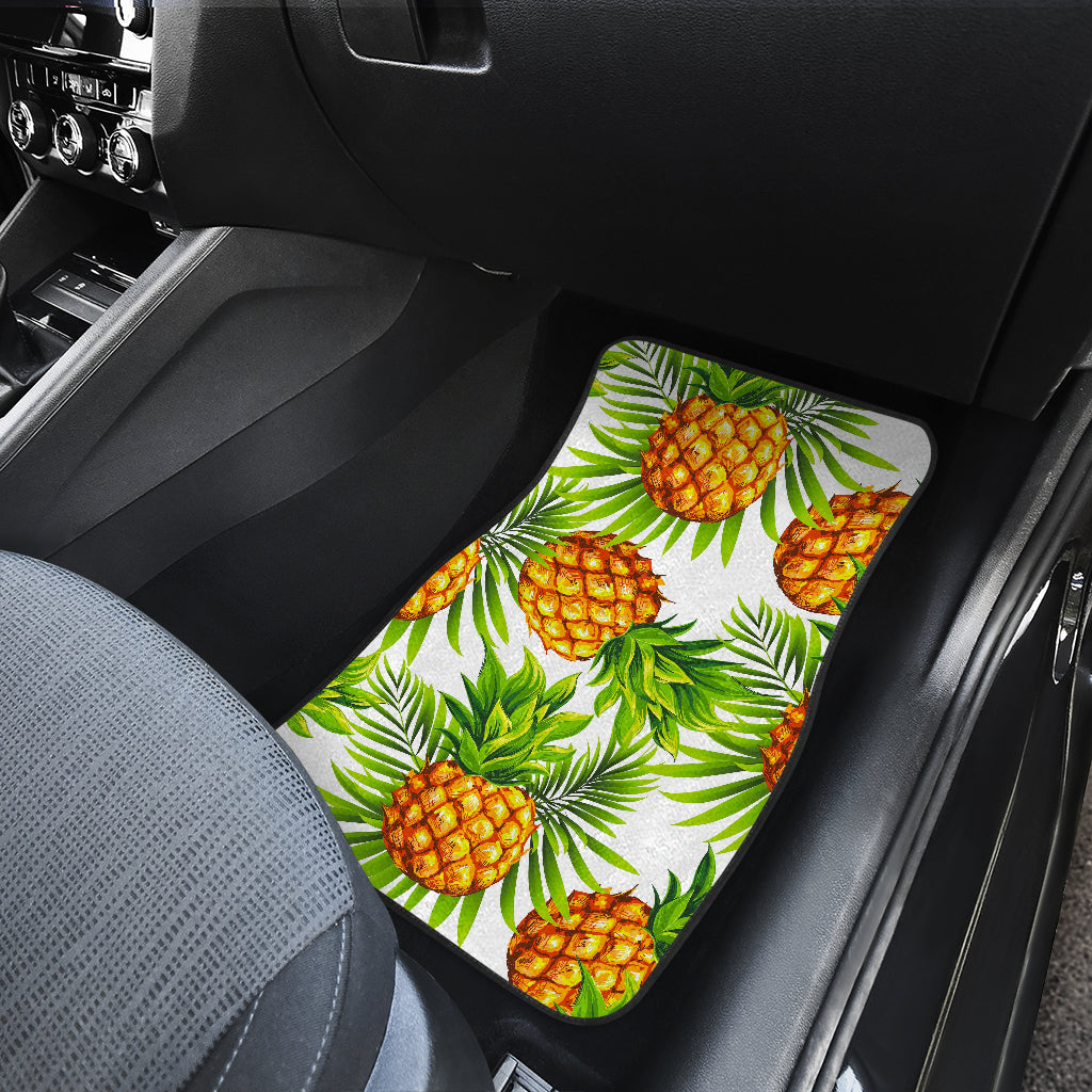 White Tropical Pineapple Pattern Print Front And Back Car Floor Mats/ Front Car Mat