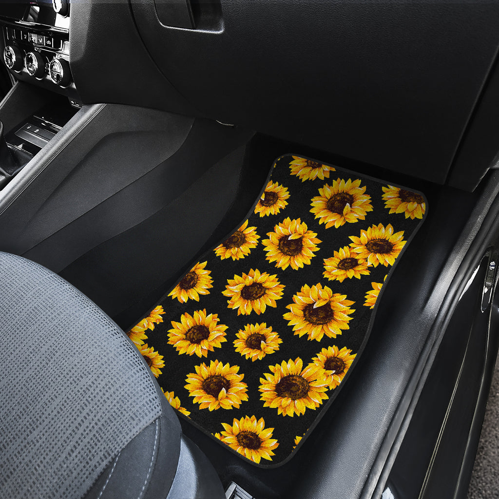 Black Sunflower Pattern Print Front And Back Car Floor Mats/ Front Car Mat