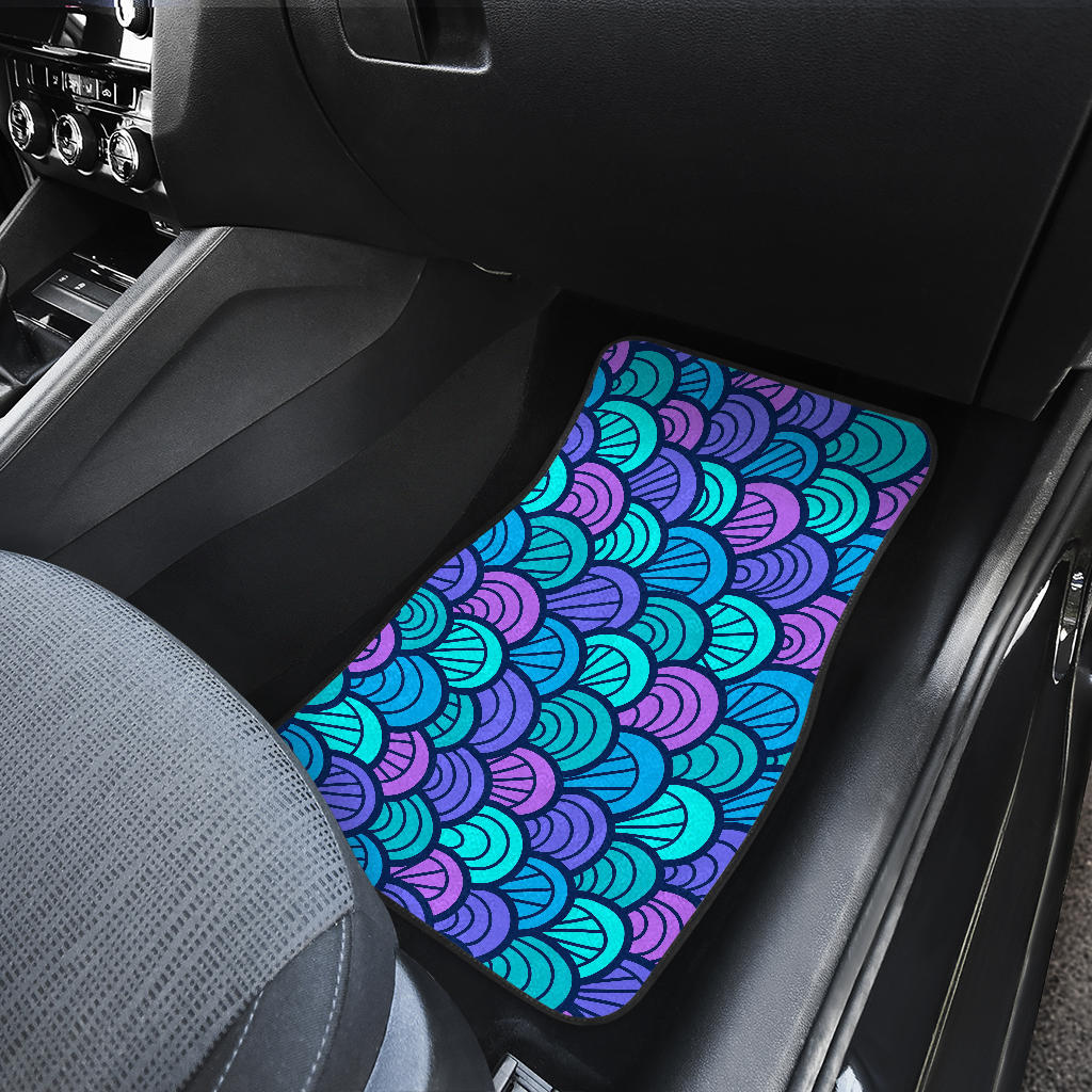Teal Pink Mermaid Scales Pattern Print Front And Back Car Floor Mats/ Front Car Mat