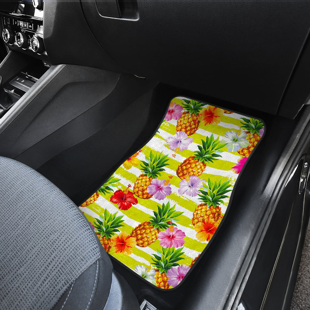 Yellow Striped Pineapple Pattern Print Front And Back Car Floor Mats/ Front Car Mat