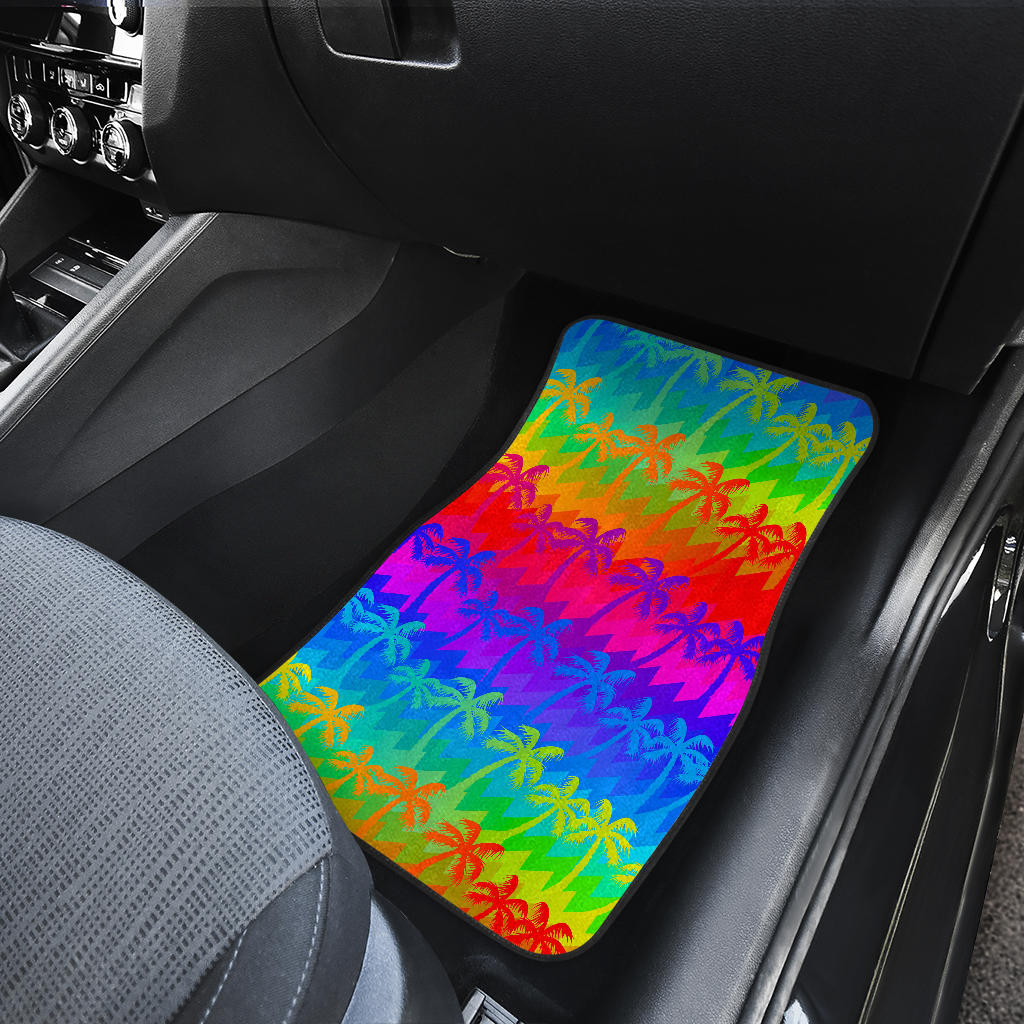 Rainbow Palm Tree Pattern Print Front And Back Car Floor Mats/ Front Car Mat