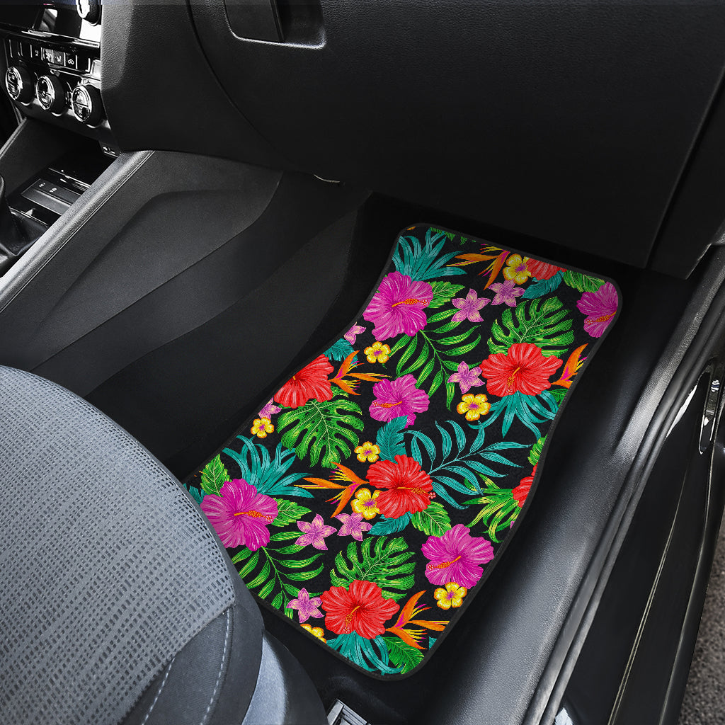 Colorful Hibiscus Flowers Pattern Print Front And Back Car Floor Mats/ Front Car Mat