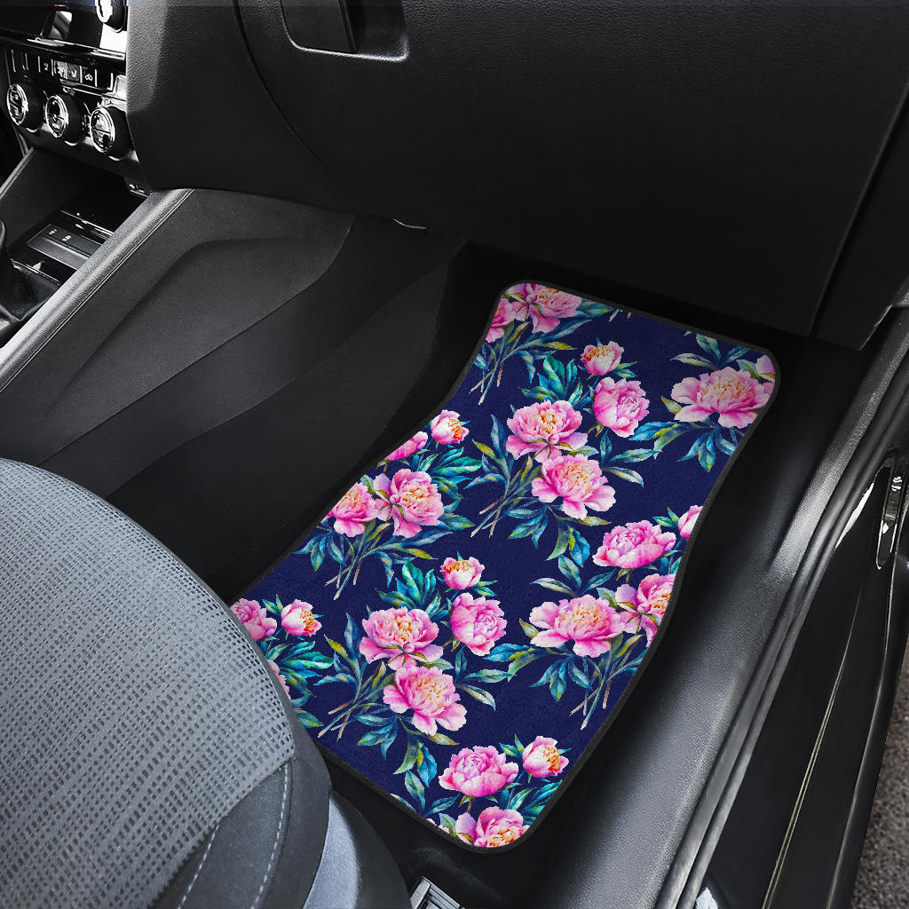 Pink Peony Floral Flower Pattern Print Front And Back Car Floor Mats/ Front Car Mat