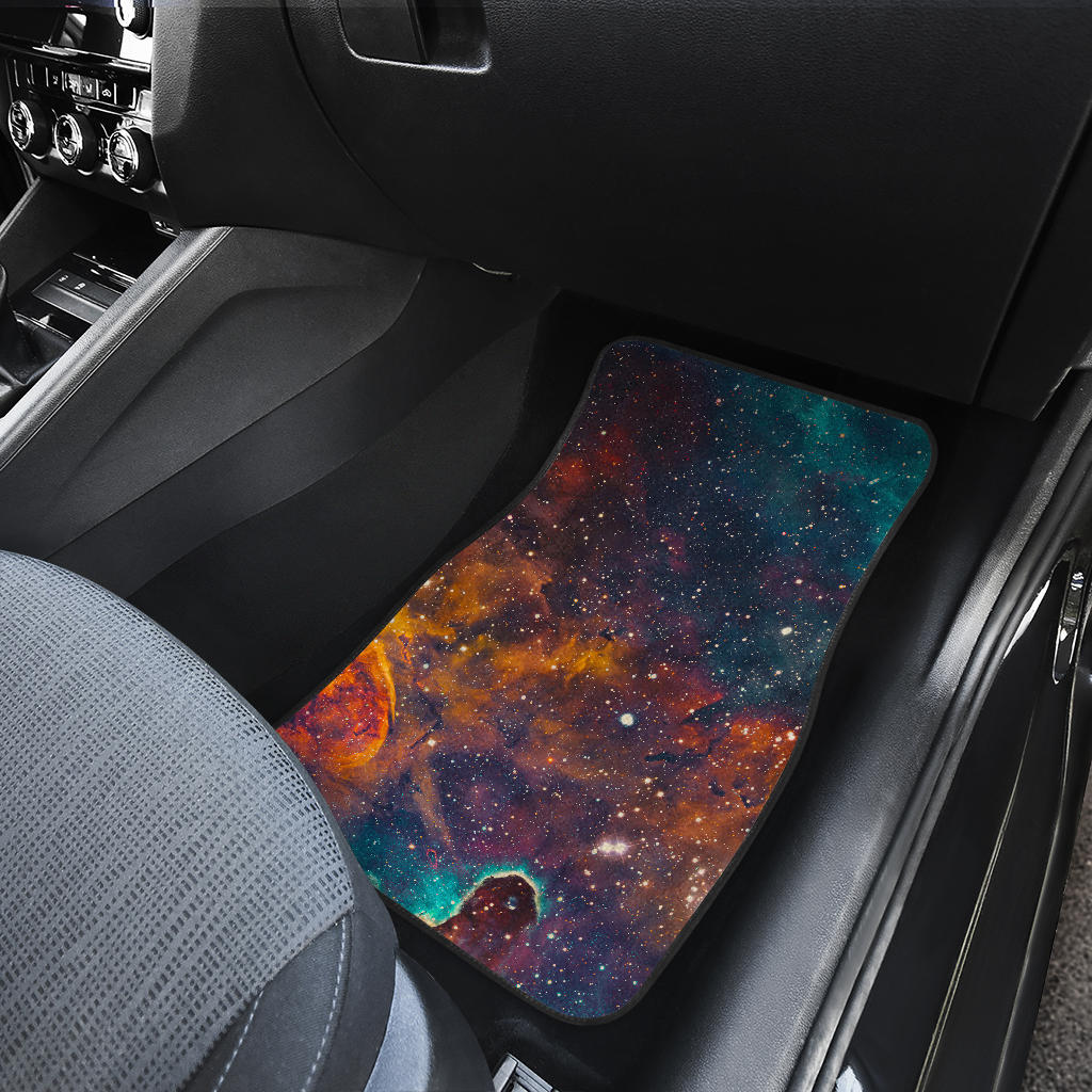 Teal Orange Universe Galaxy Space Print Front And Back Car Floor Mats/ Front Car Mat