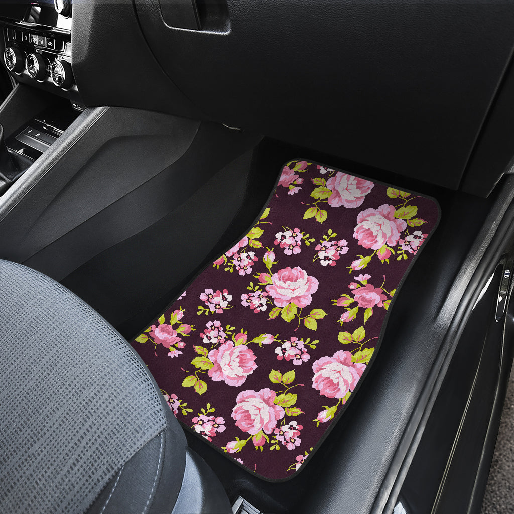 Vintage Pink Rose Floral Pattern Print Front And Back Car Floor Mats/ Front Car Mat