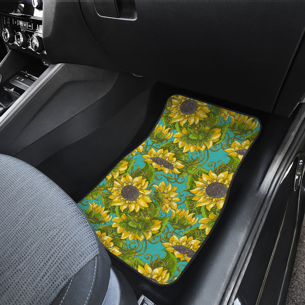 Blooming Sunflower Pattern Print Front And Back Car Floor Mats/ Front Car Mat
