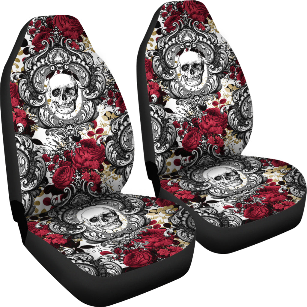 Gothic Skull And Red Roses Universal Fit Car Seat Covers/ Skull Decoration For A Car