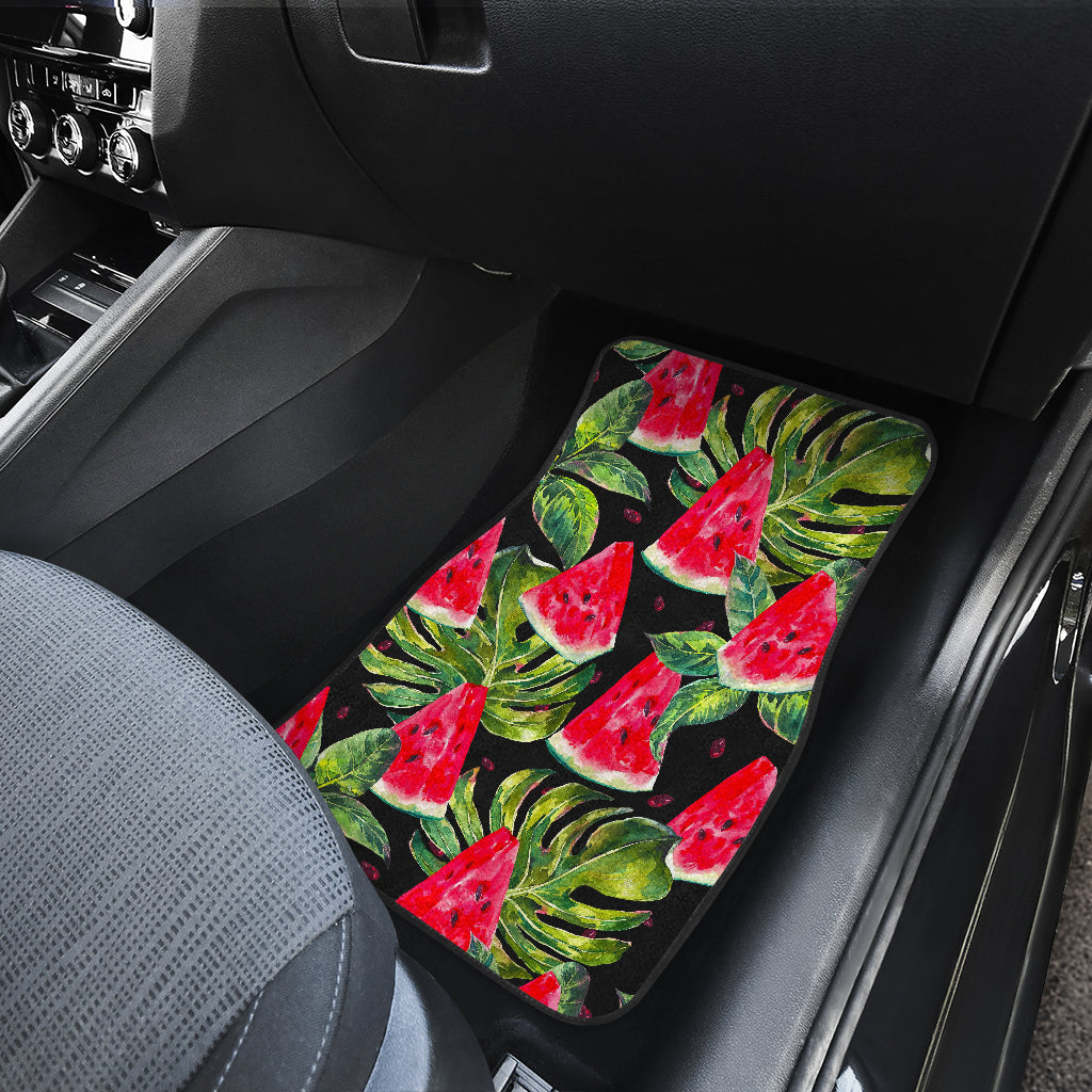 Black Palm Leaf Watermelon Pattern Print Front And Back Car Floor Mats/ Front Car Mat