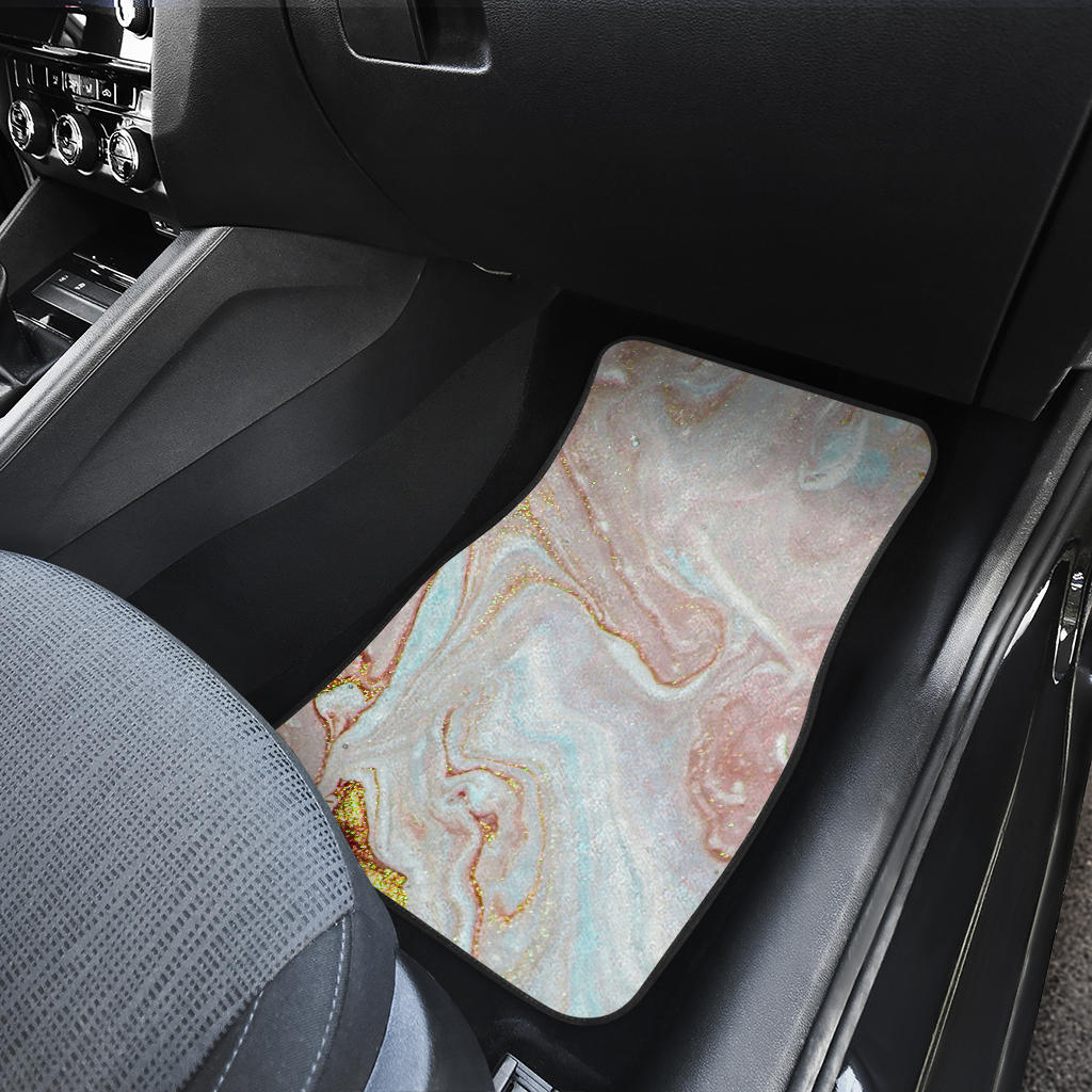 Pink Gold Liquid Marble Print Front And Back Car Floor Mats/ Front Car Mat