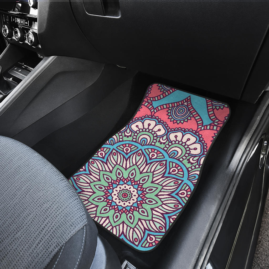 Pastel Mandala Bohemian Pattern Print Front And Back Car Floor Mats/ Front Car Mat