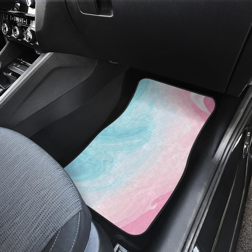 Teal Pink Liquid Marble Print Front And Back Car Floor Mats/ Front Car Mat