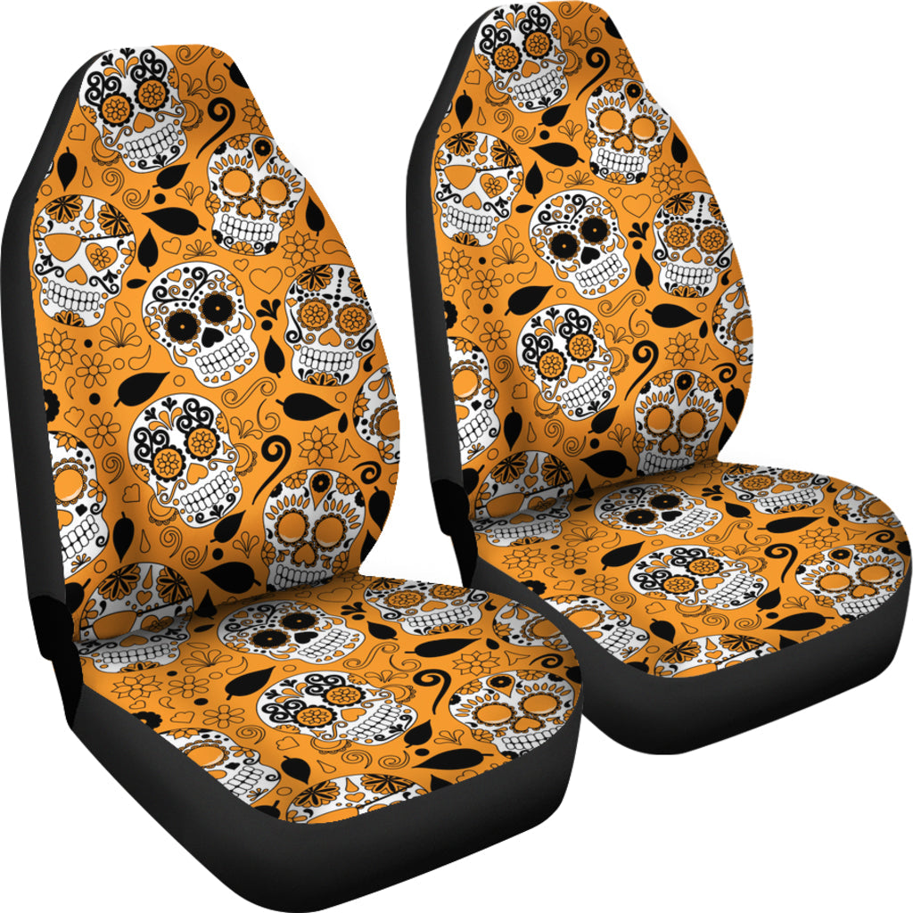 Orange Sugar Skull Universal Fit Car Seat Covers