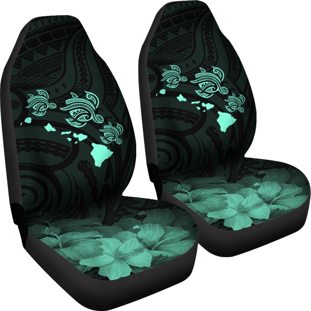 Hawaii Hibiscus Map Polynesian Ancient Turquoise Turtle Car Set Covers