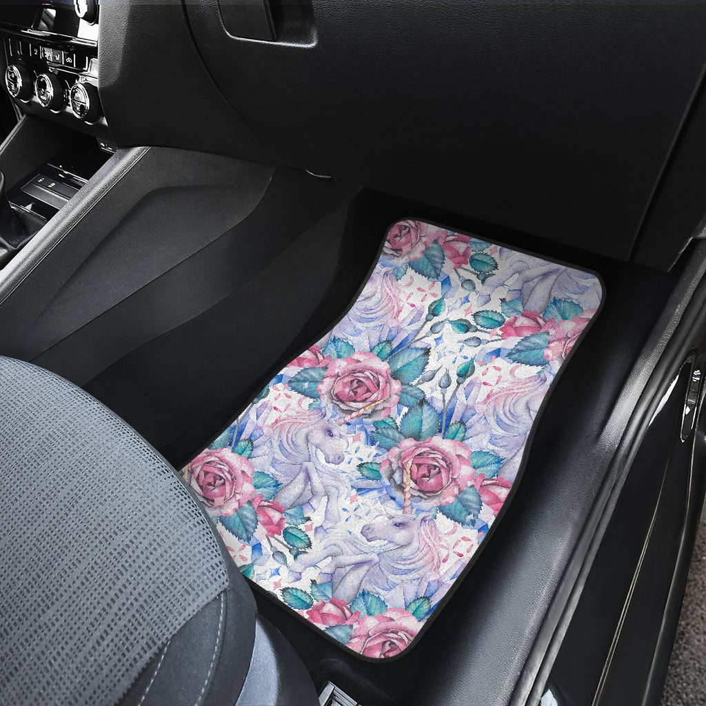 White Fairy Rose Unicorn Pattern Print Front And Back Car Floor Mats/ Front Car Mat
