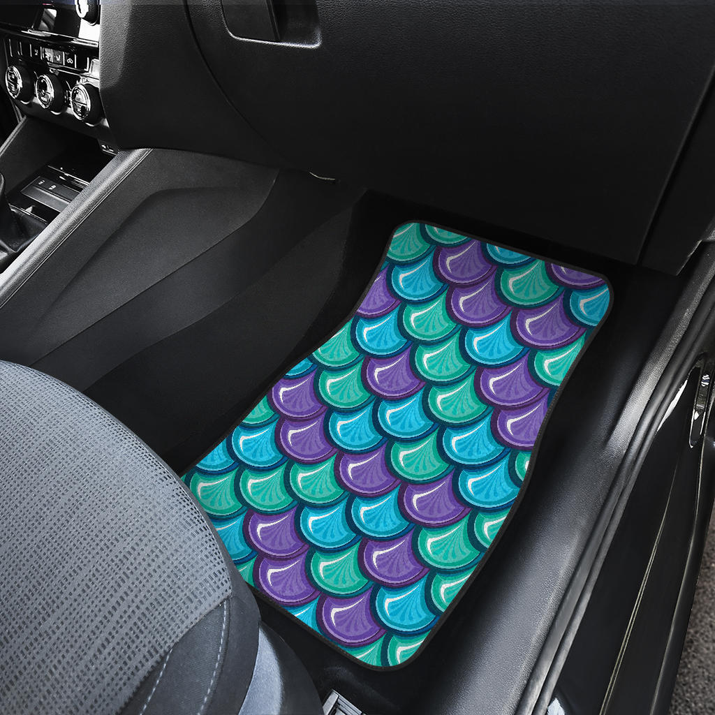 Teal Mermaid Scales Pattern Print Front And Back Car Floor Mats/ Front Car Mat