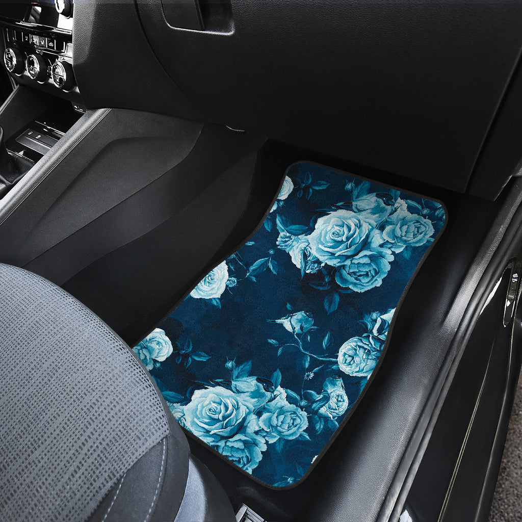 Blue Rose Floral Flower Pattern Print Front And Back Car Floor Mats/ Front Car Mat