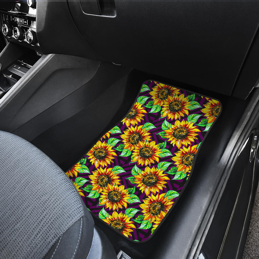 Purple Trippy Sunflower Pattern Print Front And Back Car Floor Mats/ Front Car Mat