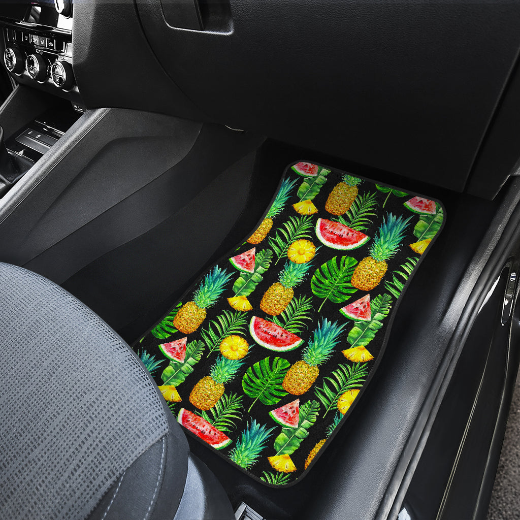 Black Tropical Pineapple Pattern Print Front And Back Car Floor Mats/ Front Car Mat