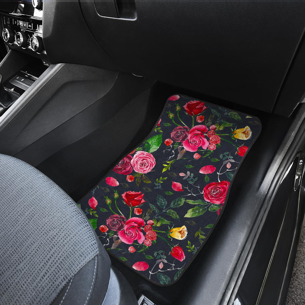 Roses Floral Flower Pattern Print Front And Back Car Floor Mats/ Front Car Mat