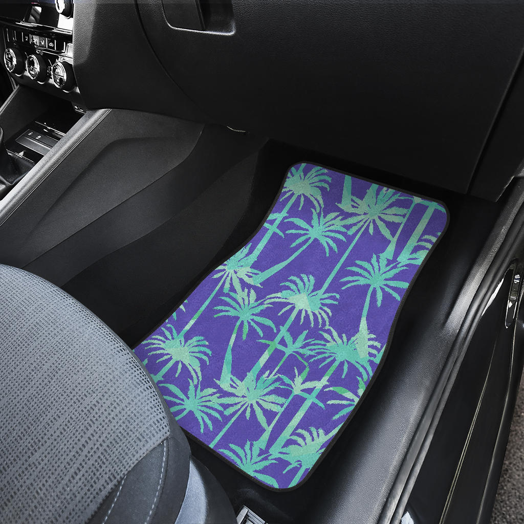 Teal Palm Tree Pattern Print Front And Back Car Floor Mats/ Front Car Mat