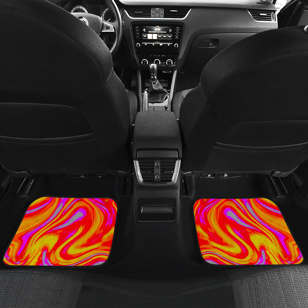 Orange Psychedelic Liquid Trippy Print Front And Back Car Floor Mats/ Front Car Mat