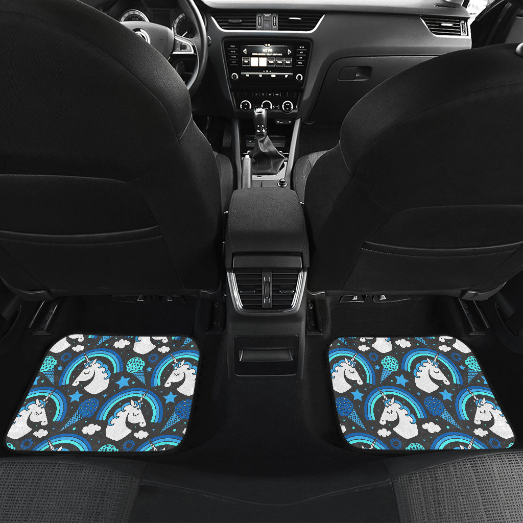Blue Rainbow Unicorn Pattern Print Front And Back Car Floor Mats/ Front Car Mat