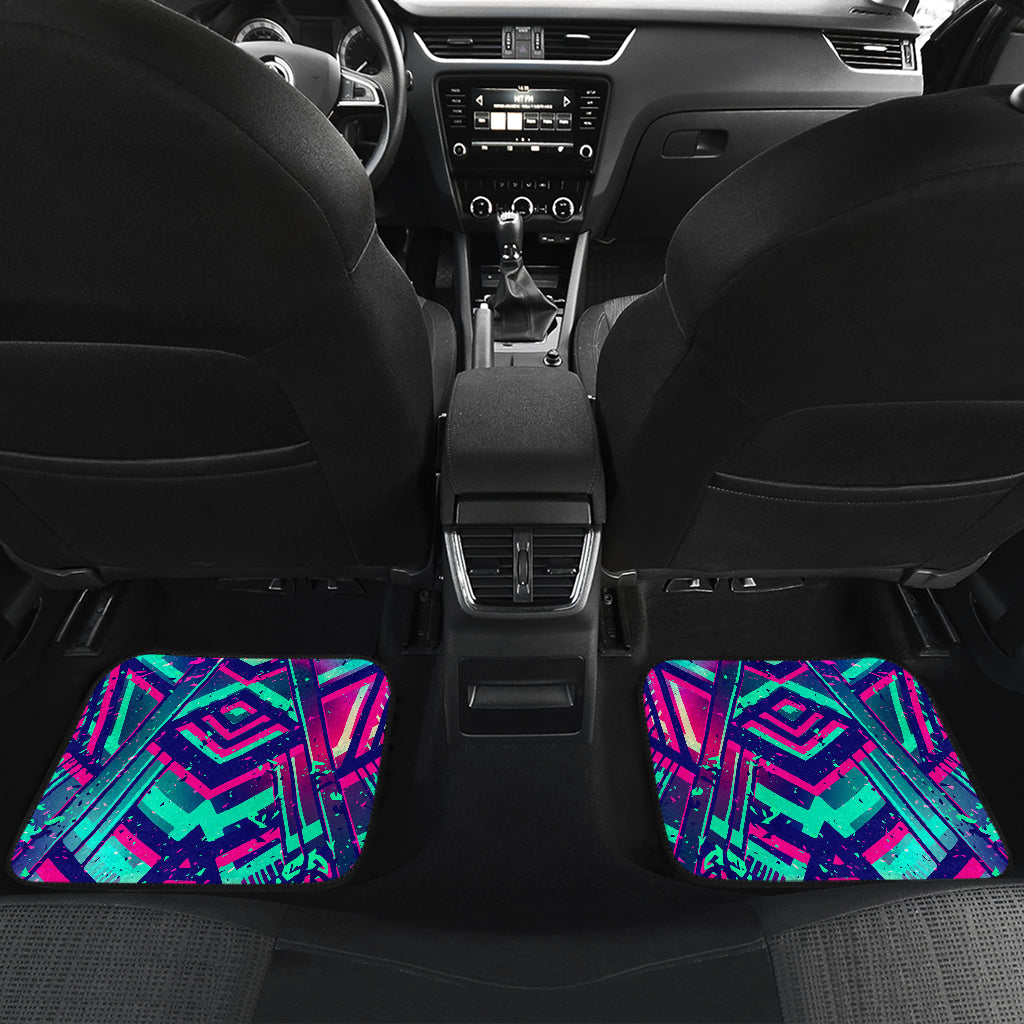 Neon Ethnic Aztec Trippy Print Front And Back Car Floor Mats/ Front Car Mat