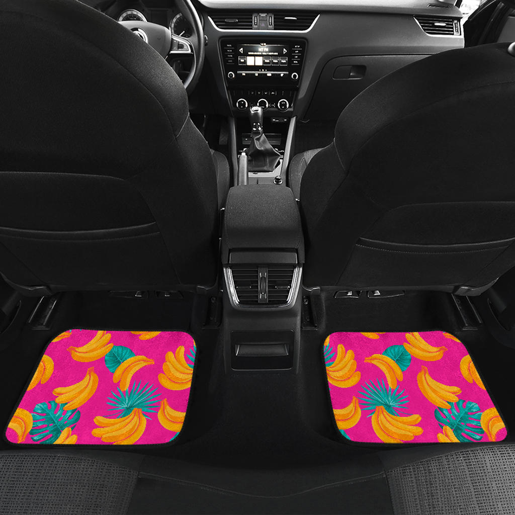 Pink Tropical Banana Pattern Print Front And Back Car Floor Mats/ Front Car Mat