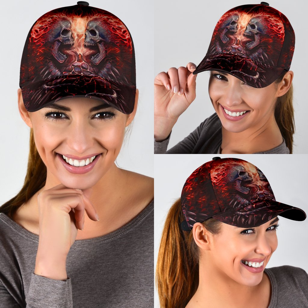 3D Full Printed Baseball Cap With Skull Angry Red Fire Skull Pattern On Cap Hat