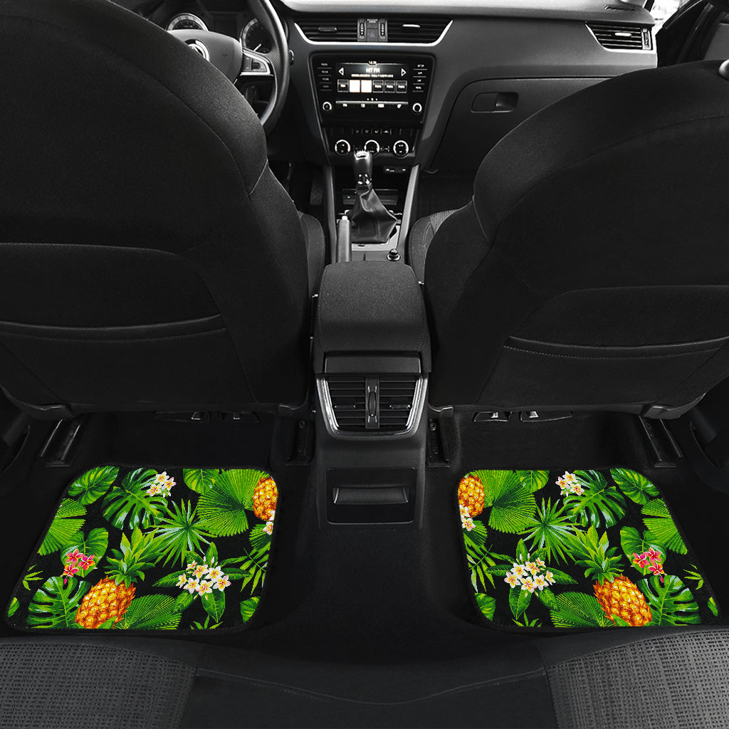 Black Hawaiian Pineapple Pattern Print Front And Back Car Floor Mats/ Front Car Mat