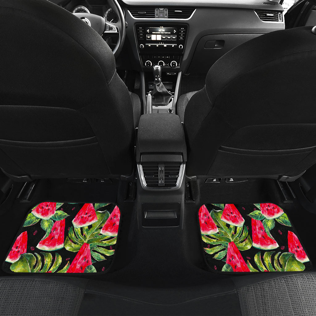 Black Palm Leaf Watermelon Pattern Print Front And Back Car Floor Mats/ Front Car Mat
