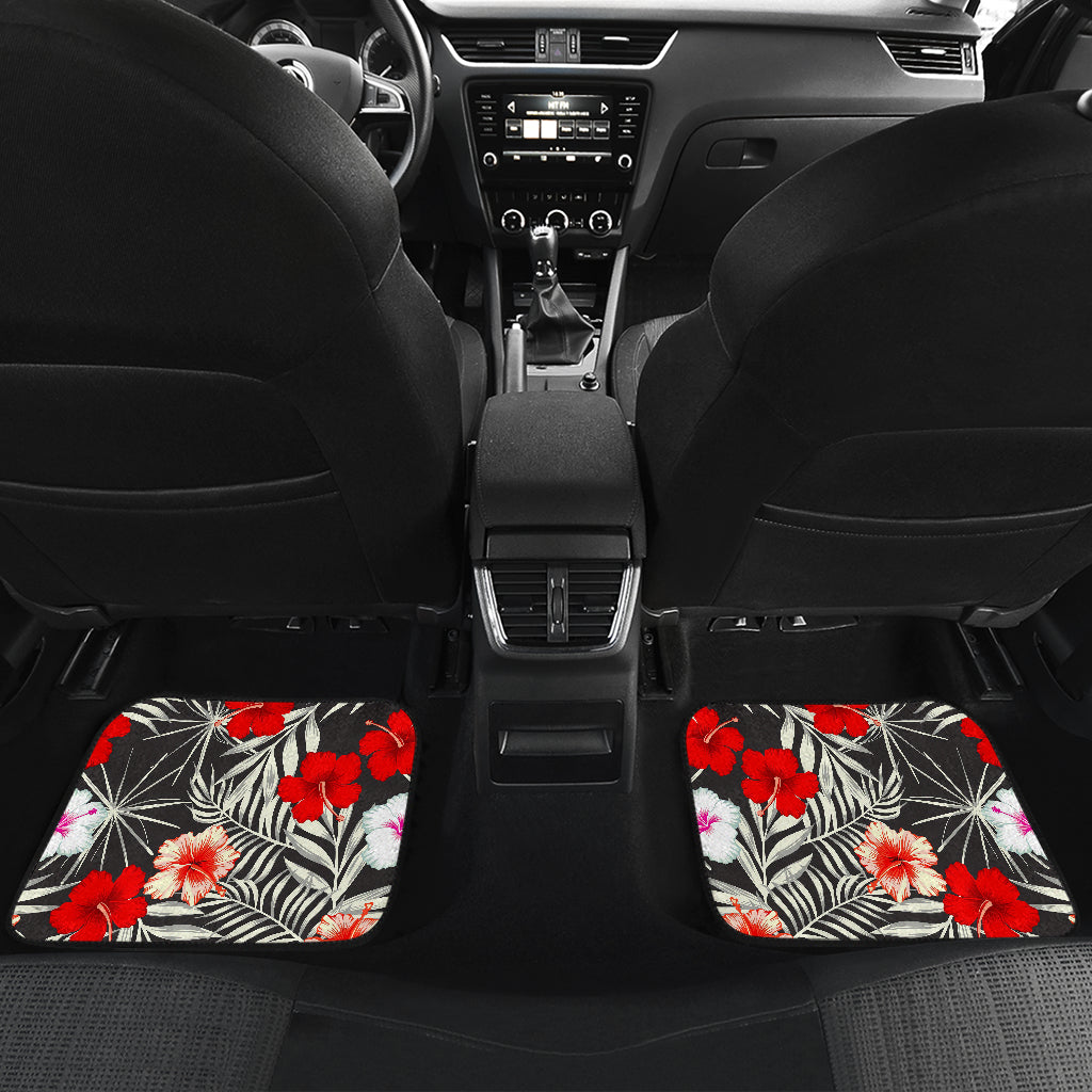 White Tropical Hibiscus Pattern Print Front And Back Car Floor Mats/ Front Car Mat