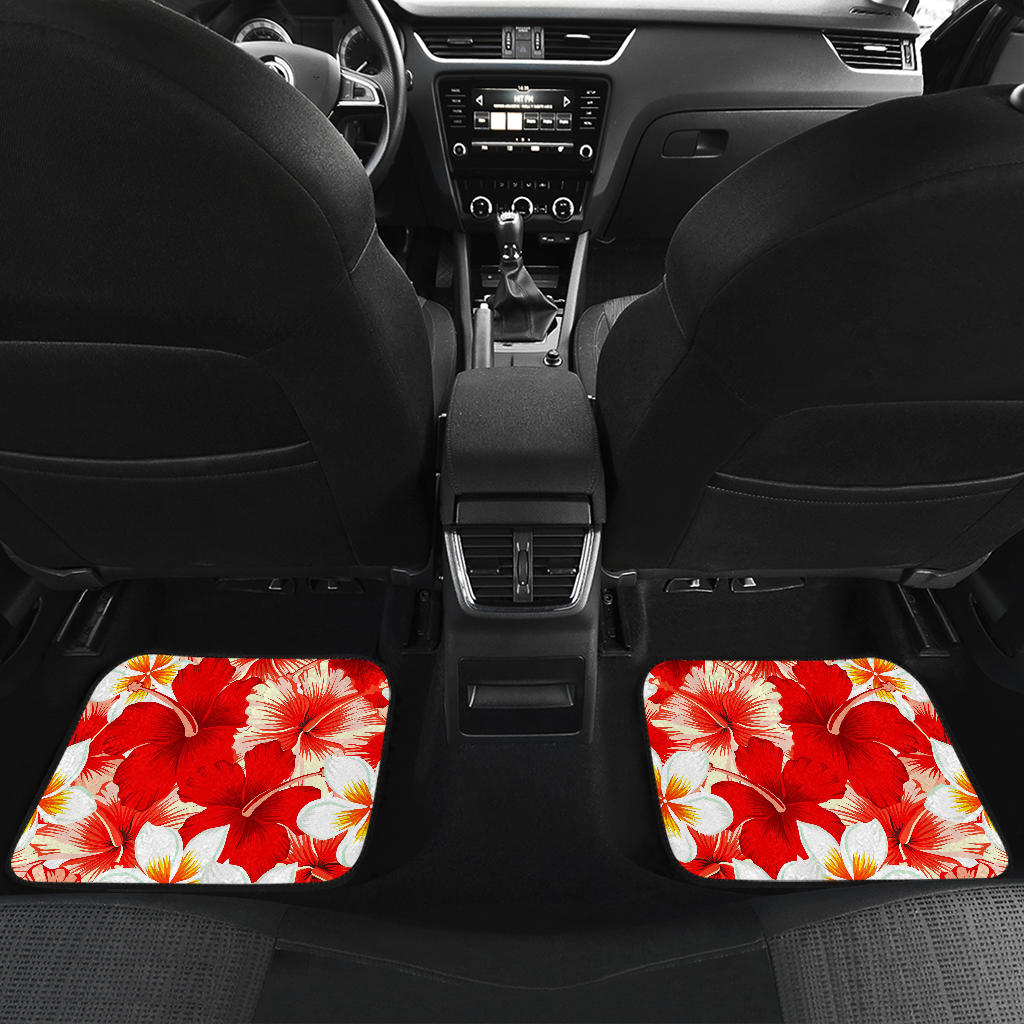 Red Hibiscus Plumeria Pattern Print Front And Back Car Floor Mats/ Front Car Mat