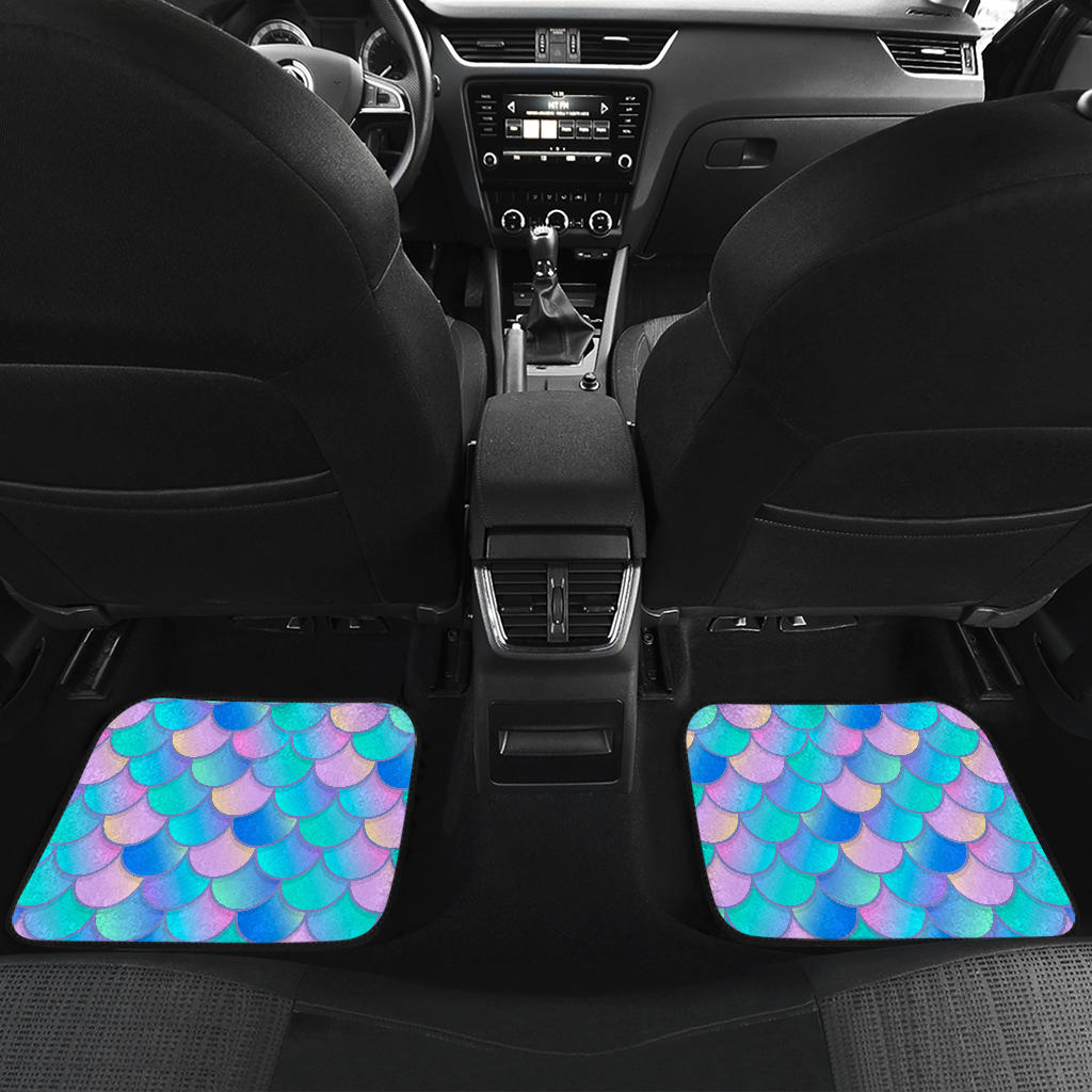 Pink Teal Mermaid Scales Pattern Print Front And Back Car Floor Mats/ Front Car Mat
