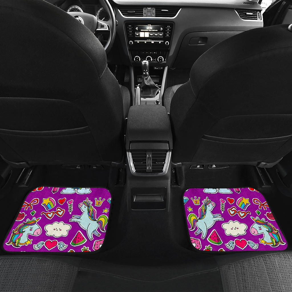 Purple Girly Unicorn Pattern Print Front And Back Car Floor Mats/ Front Car Mat
