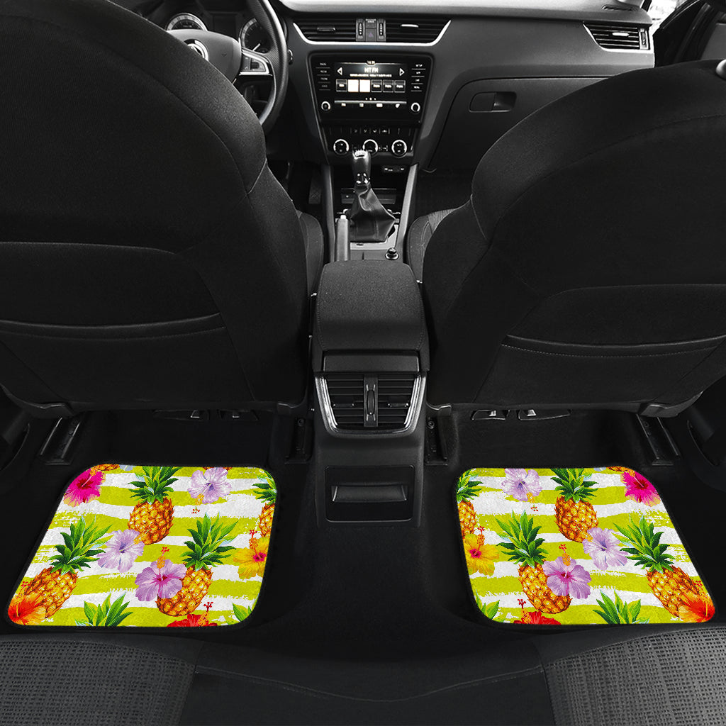 Yellow Striped Pineapple Pattern Print Front And Back Car Floor Mats/ Front Car Mat