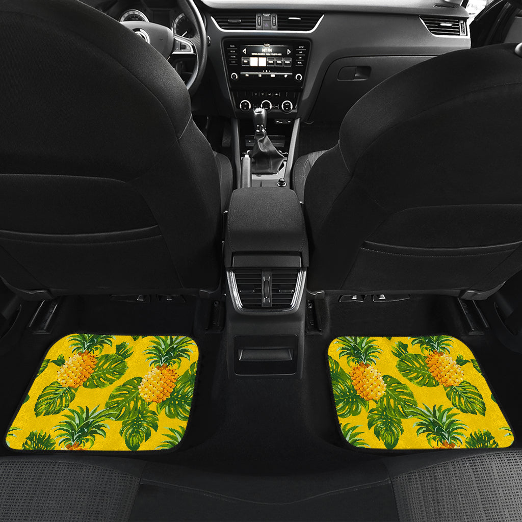 Yellow Tropical Pineapple Pattern Print Front And Back Car Floor Mats/ Front Car Mat