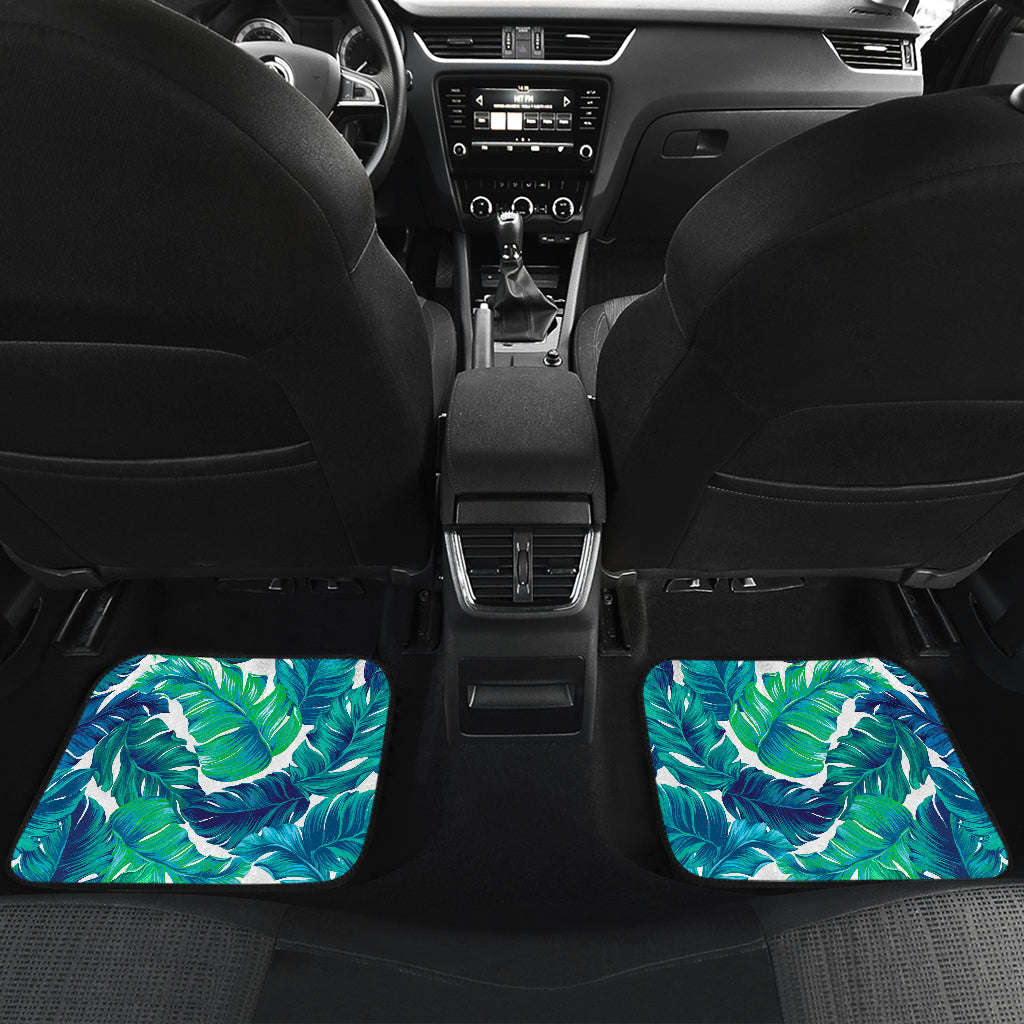 Teal Tropical Leaf Pattern Print Front And Back Car Floor Mats/ Front Car Mat