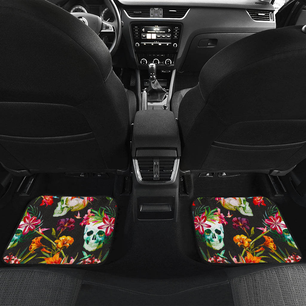 Blossom Flowers Skull Pattern Print Front And Back Car Floor Mats/ Front Car Mat