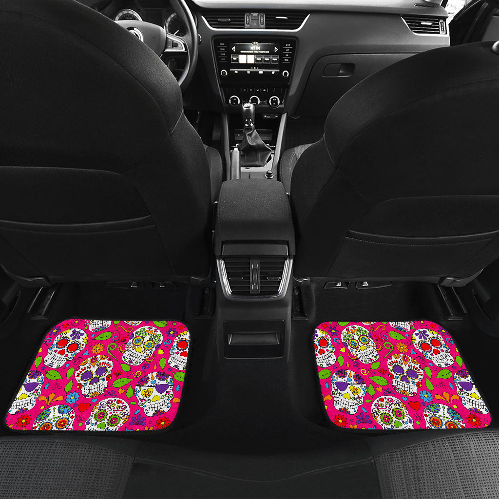 Pink Sugar Skull Pattern Print Front And Back Car Floor Mats/ Front Car Mat