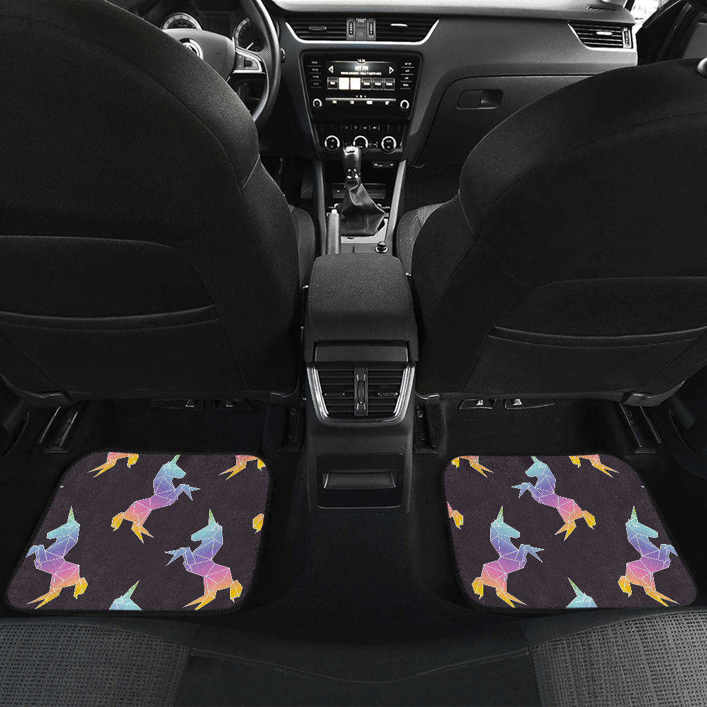 Rainbow Origami Unicorn Pattern Print Front And Back Car Floor Mats/ Front Car Mat