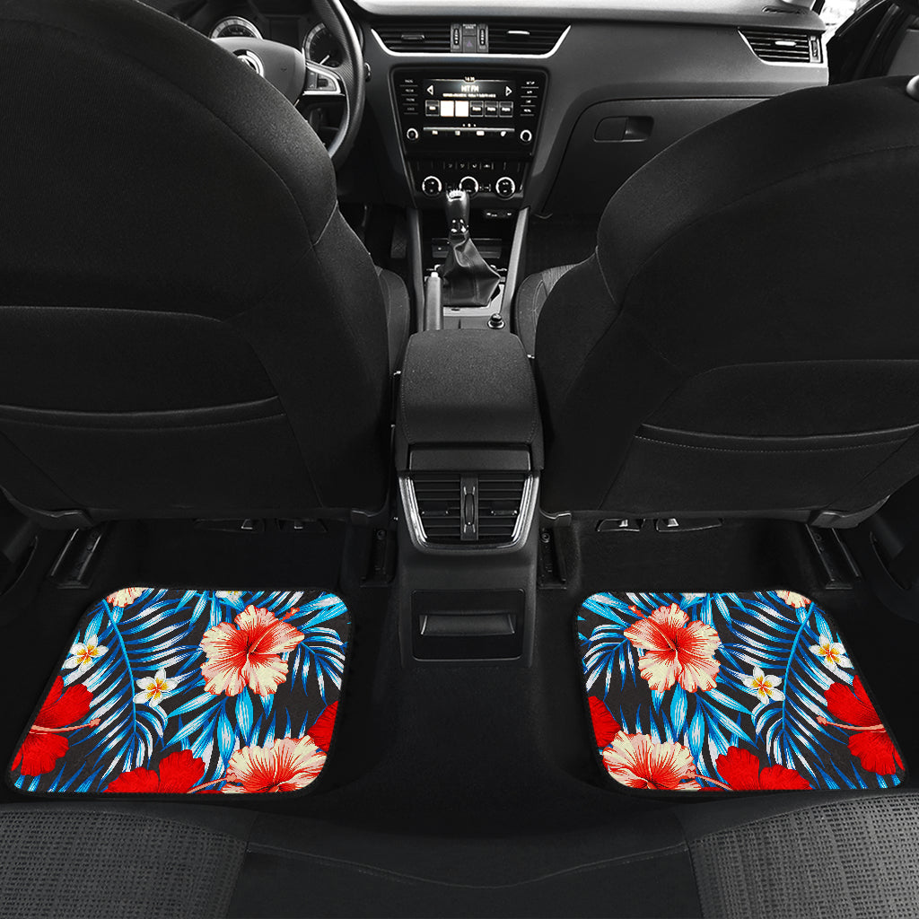 Turquoise Leaves Hibiscus Pattern Print Front And Back Car Floor Mats/ Front Car Mat