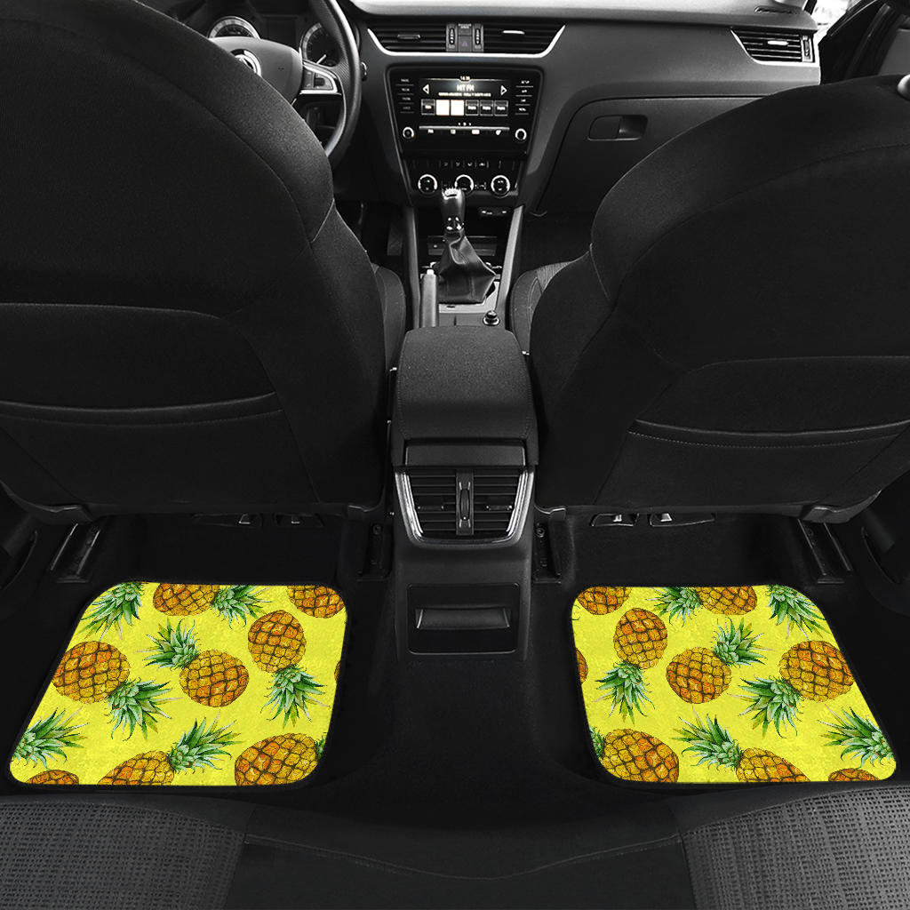 Pastel Yellow Pineapple Pattern Print Front And Back Car Floor Mats/ Front Car Mat