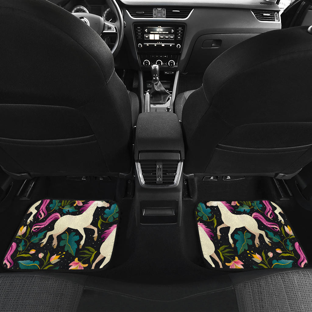 Night Floral Unicorn Pattern Print Front And Back Car Floor Mats/ Front Car Mat