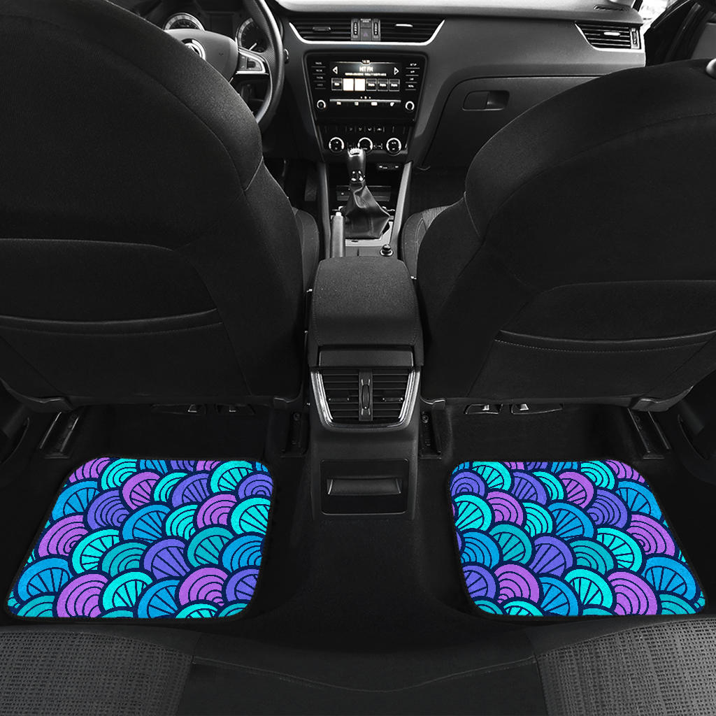 Teal Pink Mermaid Scales Pattern Print Front And Back Car Floor Mats/ Front Car Mat